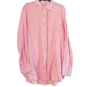 Banana Republic Classic Red White Button Up Stripe High Low Top Ruffle NWOT M